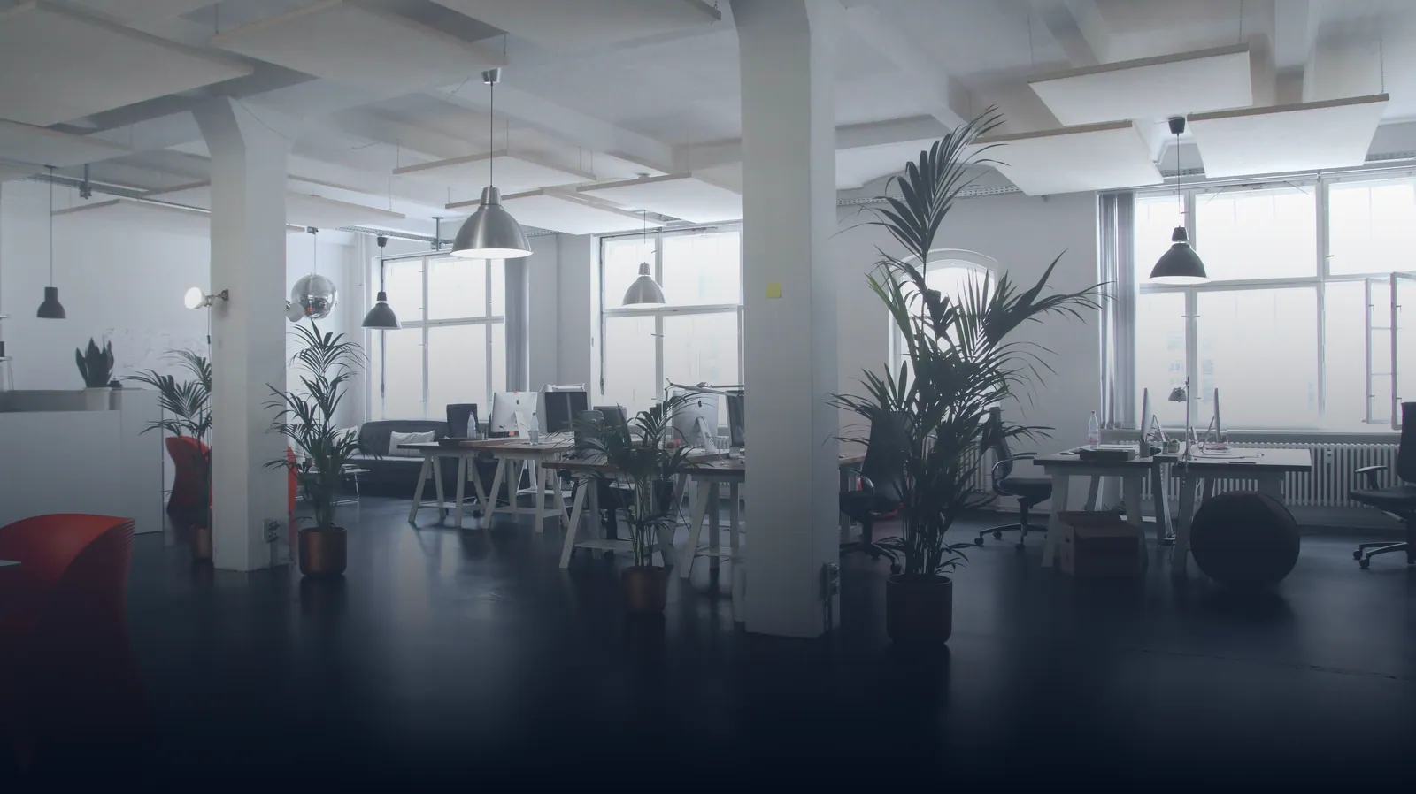 Open plan office with ambient background music