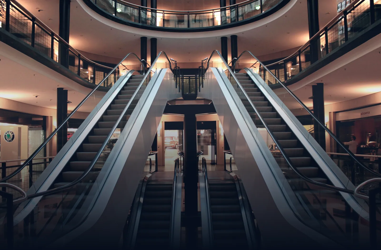 Retail store interior with background music programming